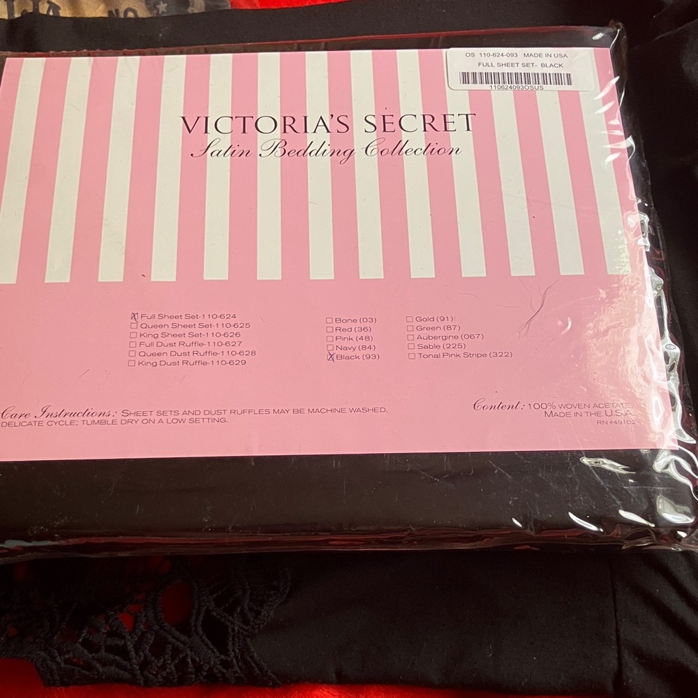 Victoria's Secret Pink and Black Satin Bedding never used.